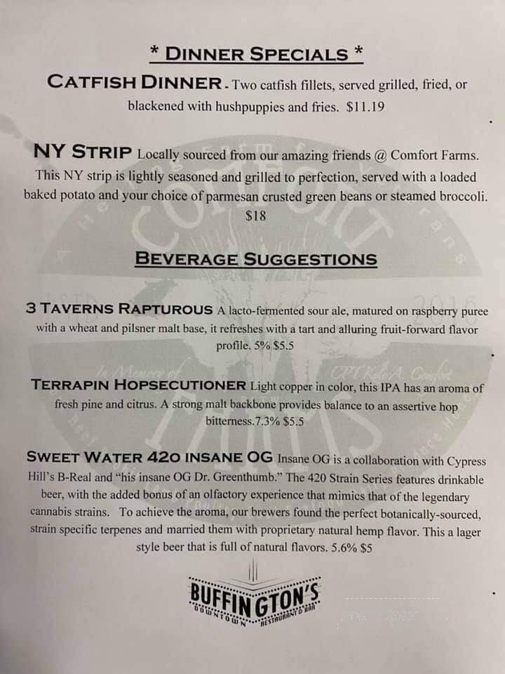 Buffington's - Milledgeville, GA menu_pic