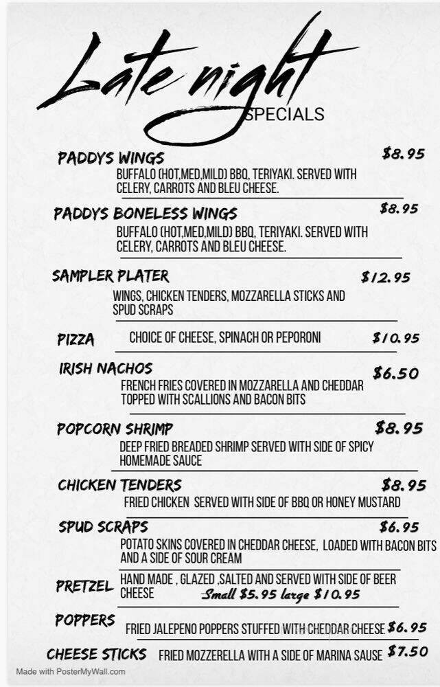 Paddy Power - Merrick, NY menu_pic