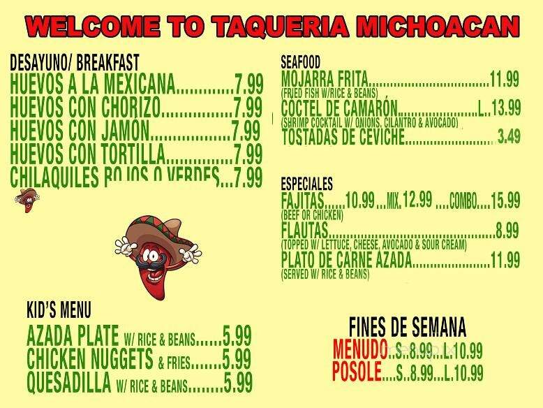 Taqueria Michoacana - Rogers, AR menu_pic