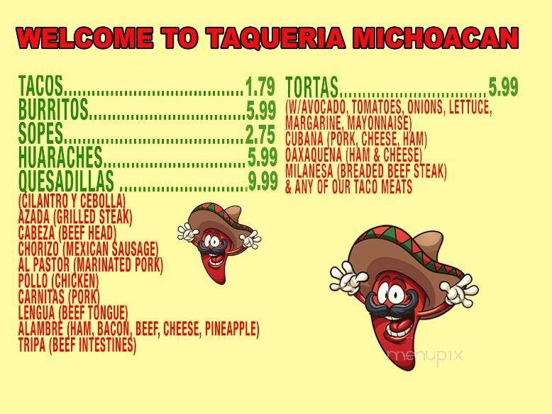 Taqueria Michoacana - Rogers, AR menu_pic