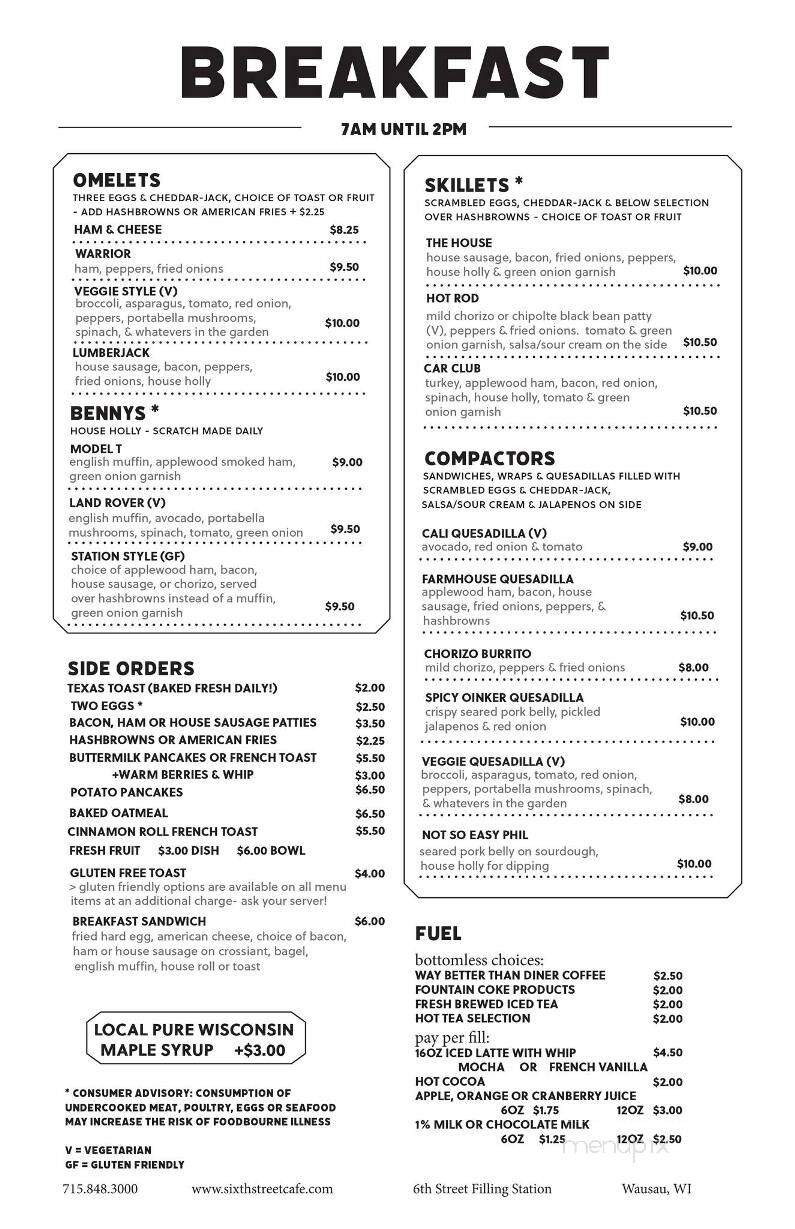 Sixth Street Filling Station - Wausau, WI menu_pic