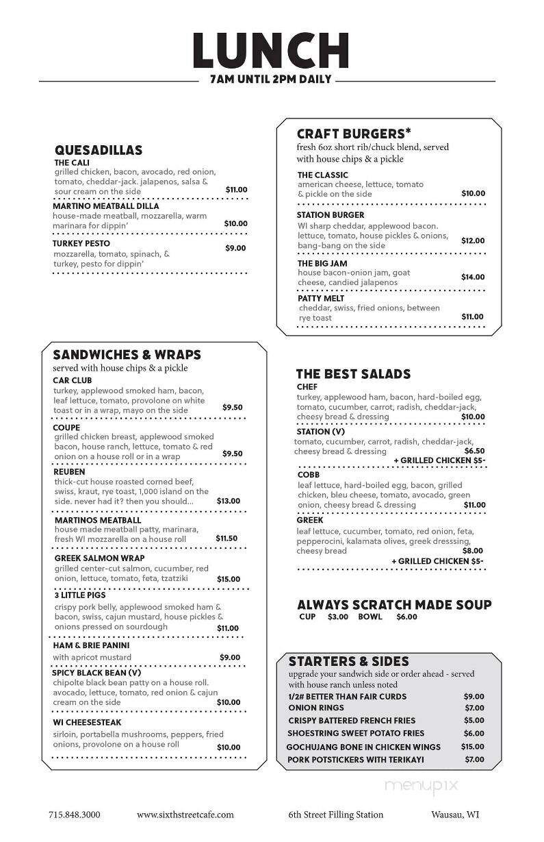 Sixth Street Filling Station - Wausau, WI menu_pic