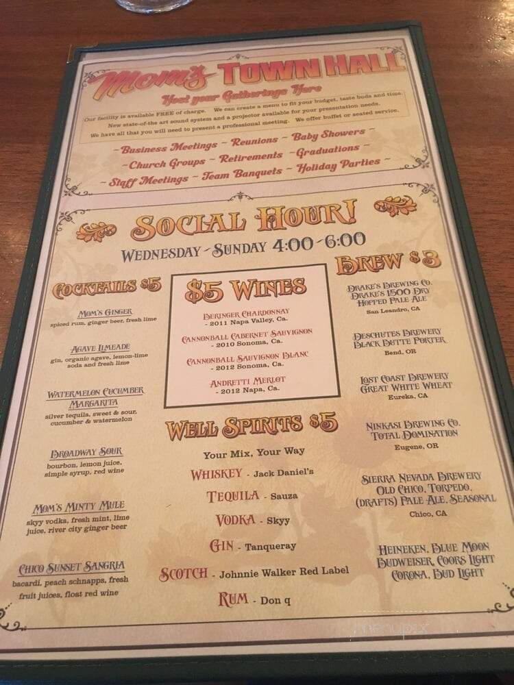 Mom's - Chico, CA menu_pic