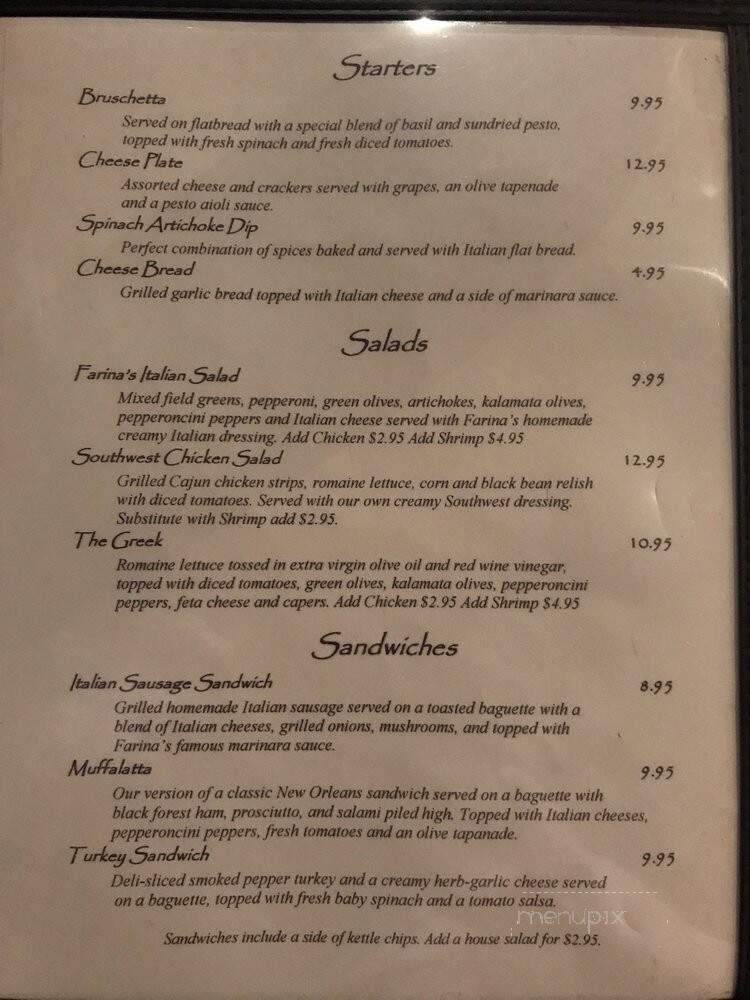Farinas Winery and Cafe - Grapevine, TX menu_pic