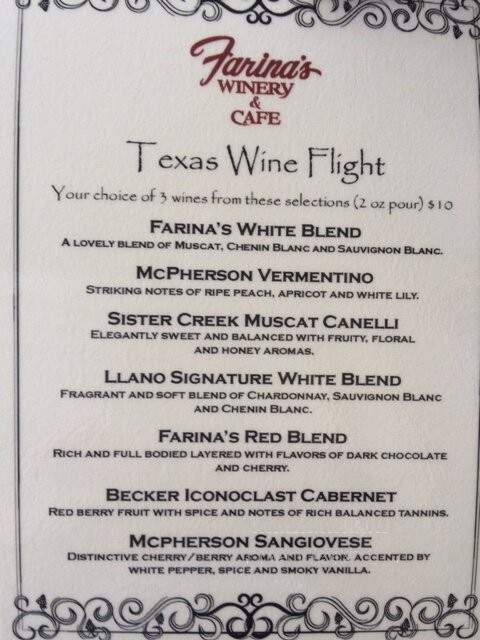 Farinas Winery and Cafe - Grapevine, TX menu_pic
