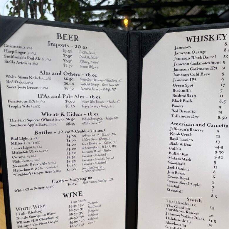 Trali Irish Pub and Restaurant - Raleigh, NC menu_pic
