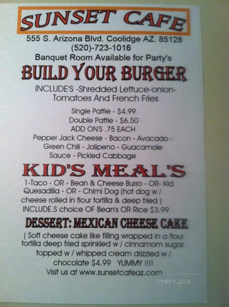 Sunset Cafe - Coolidge, AZ menu_pic