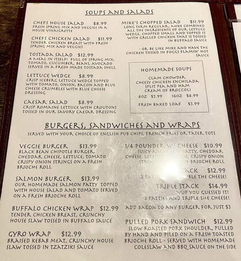 Phileas Fogg's Bar and Restaurant - San Diego, CA menu_pic