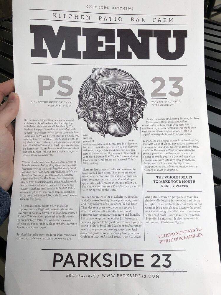 ParkSide 23 - Brookfield, WI menu_pic