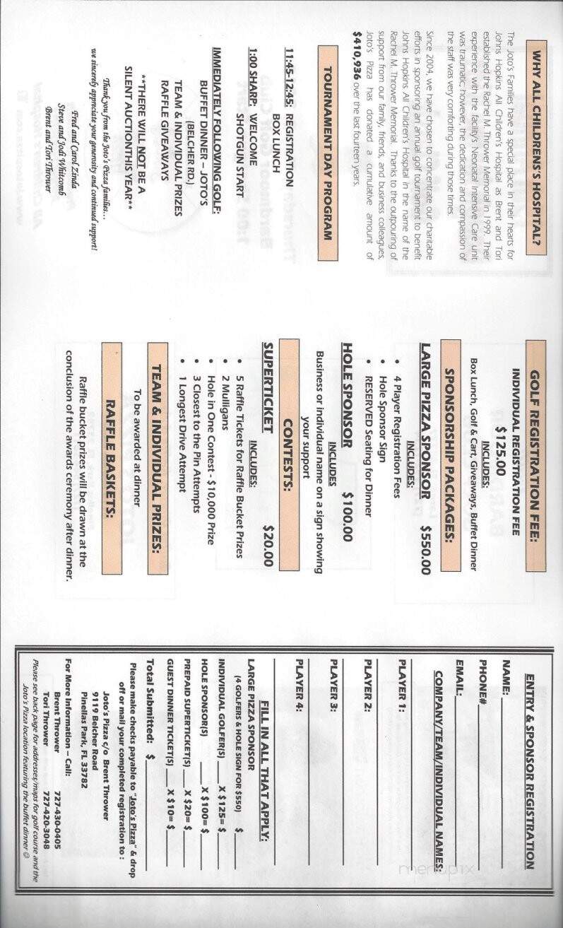 Joto's Pizza - Seminole, FL menu_pic
