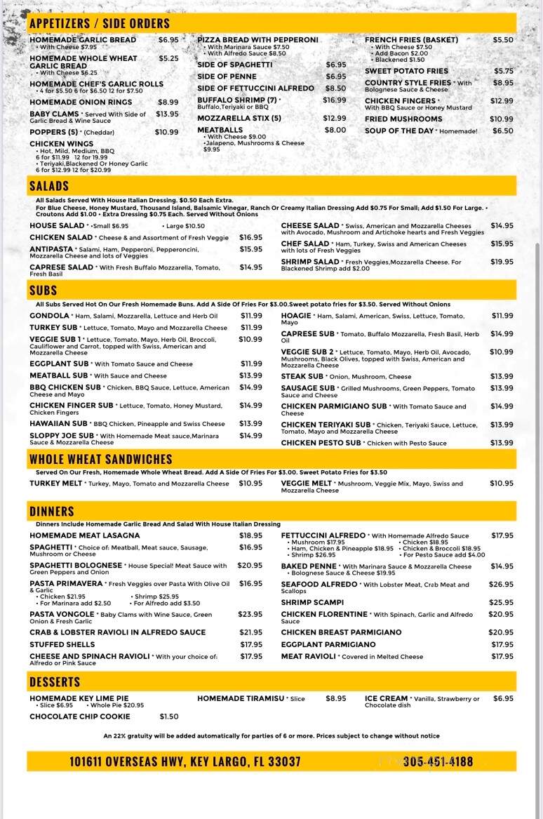 Upper Crust Pizza - Key Largo, FL menu_pic