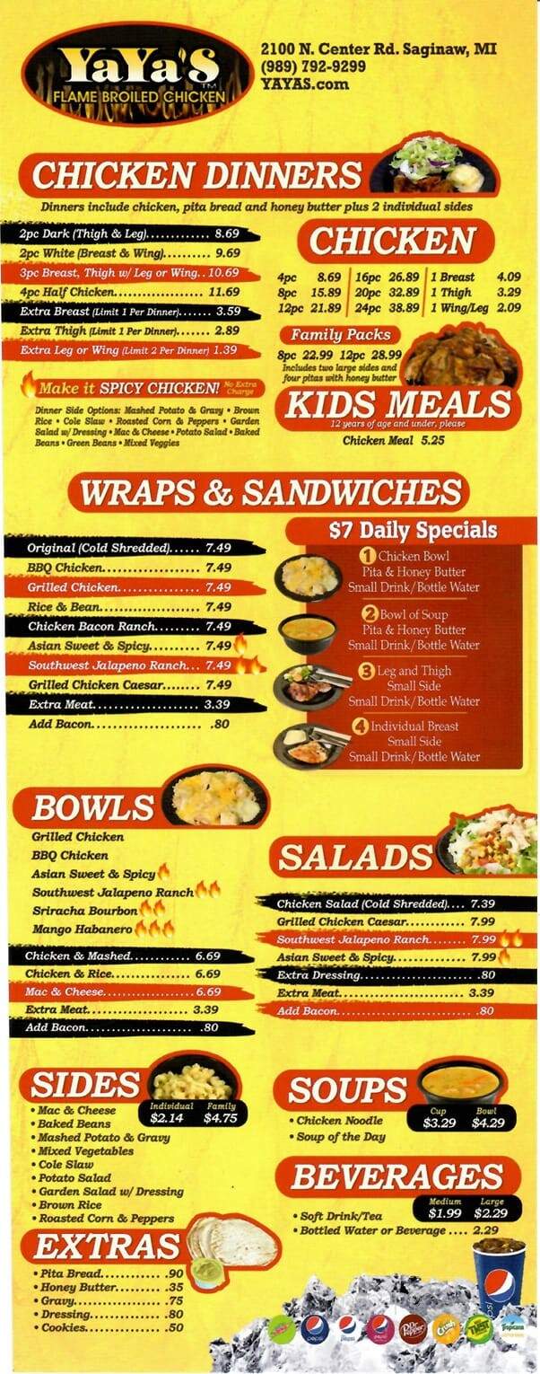 Yaya's Flame Broiled Chicken - Saginaw, MI menu_pic