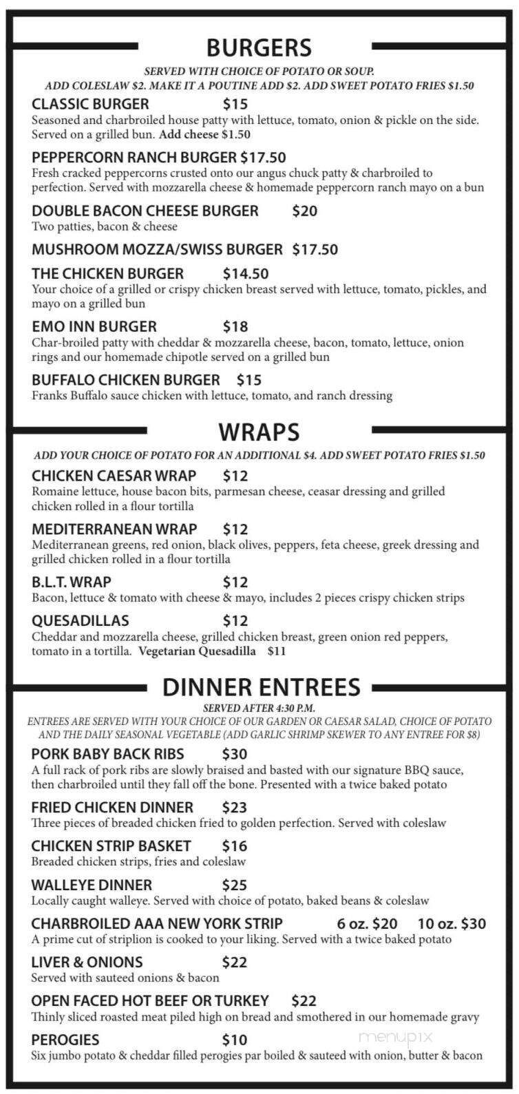 Emo Inn - Emo, ON menu_pic