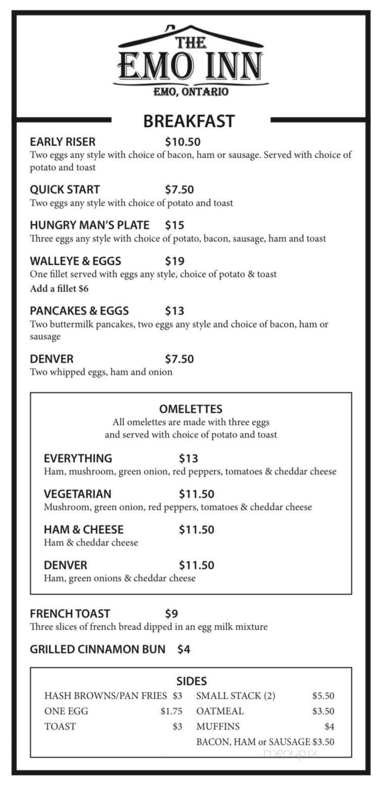 Emo Inn - Emo, ON menu_pic