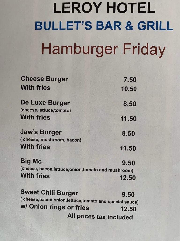 Leroy Hotel Motel - Leroy, SK menu_pic