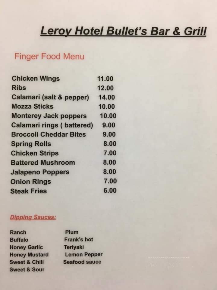 Leroy Hotel Motel - Leroy, SK menu_pic