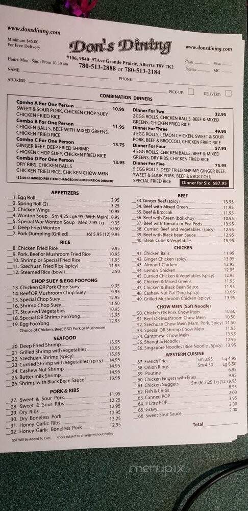 Don's Dining - Grande Prairie, AB menu_pic