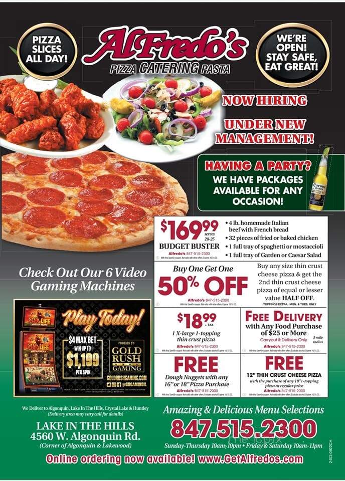 Alfredo's Pizza & Pasta - Lake In The Hills, IL menu_pic