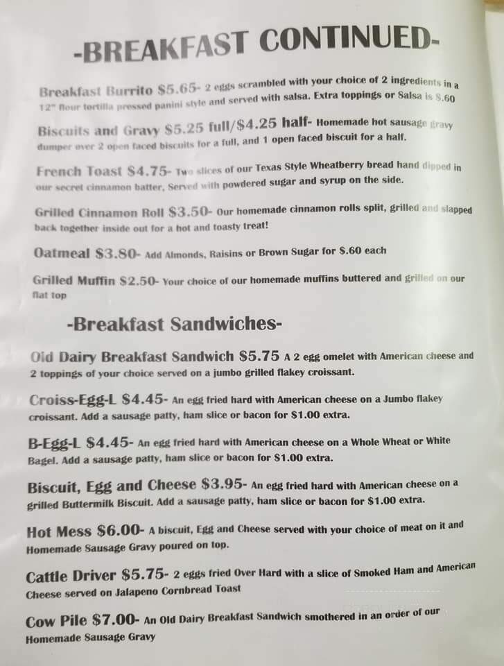 Old Dairy - Macomb, IL menu_pic