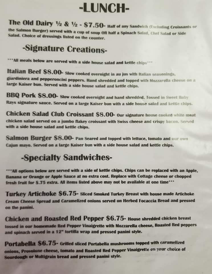 Old Dairy - Macomb, IL menu_pic