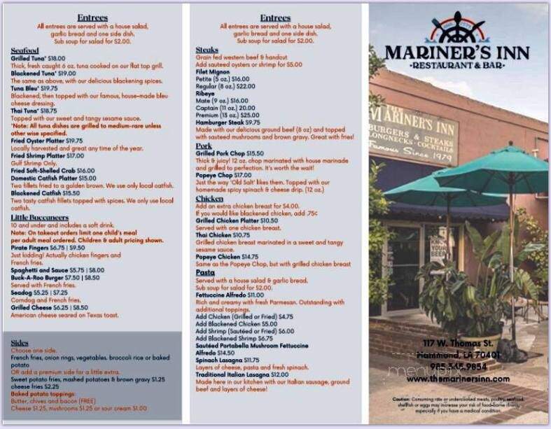 Mariner's Inn - Hammond, LA menu_pic