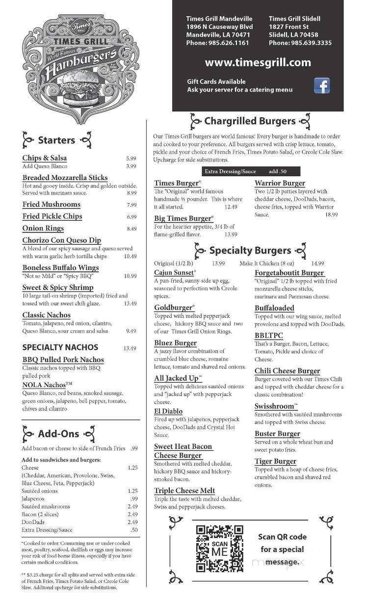 Times Bar & Grill - Slidell, LA menu_pic