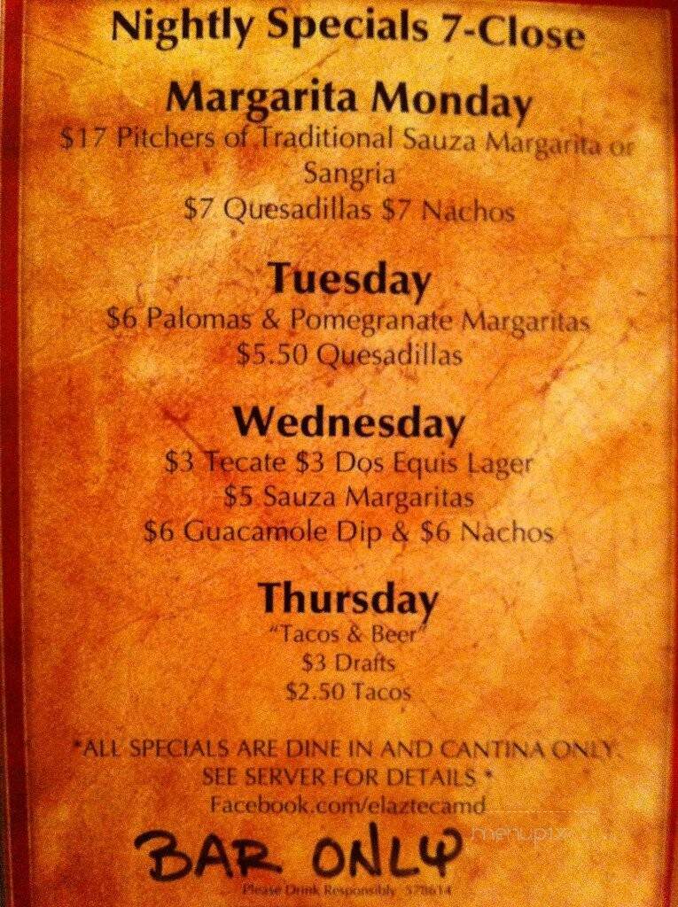 El Azteca - Clarksville, MD menu_pic