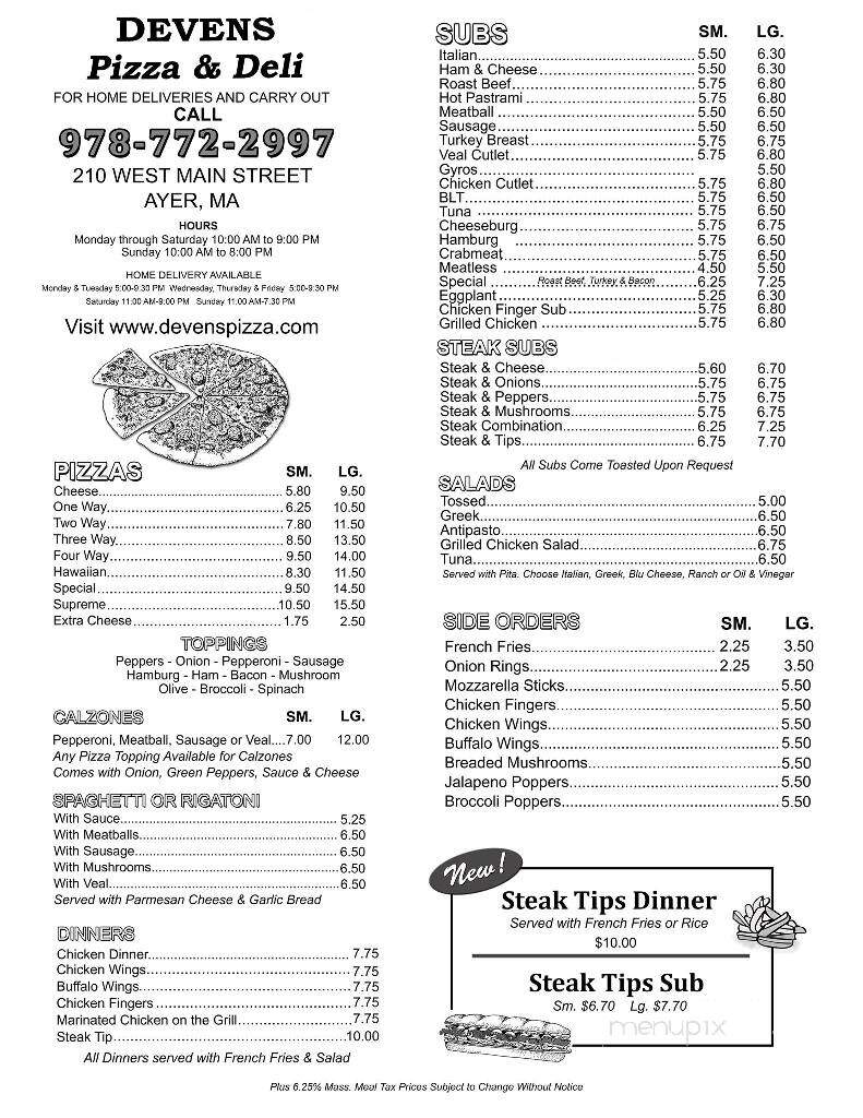 Deven's Pizza & Deli - Ayer, MA menu_pic