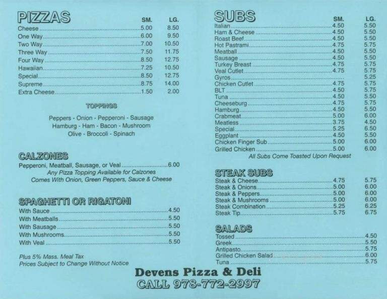 Deven's Pizza & Deli - Ayer, MA menu_pic