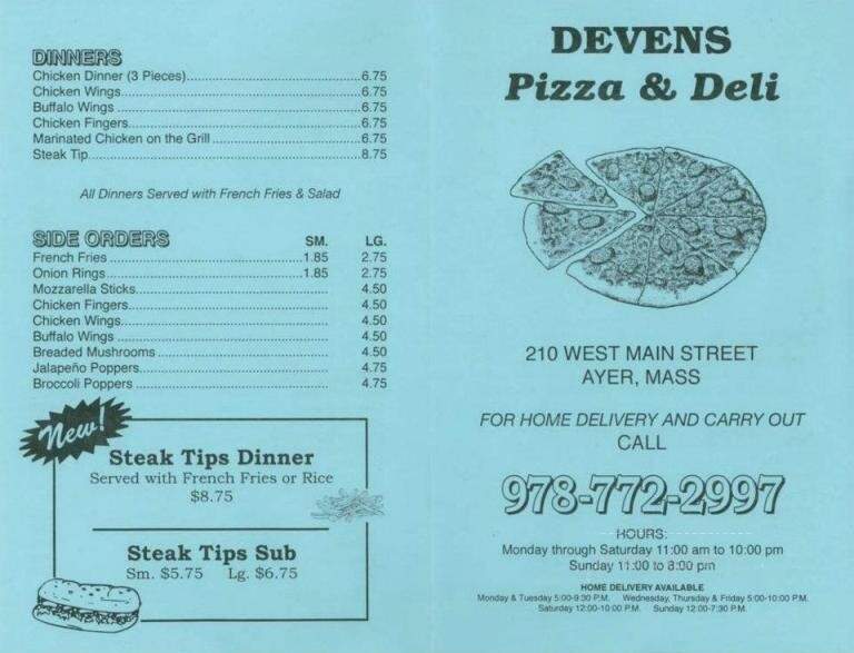Deven's Pizza & Deli - Ayer, MA menu_pic