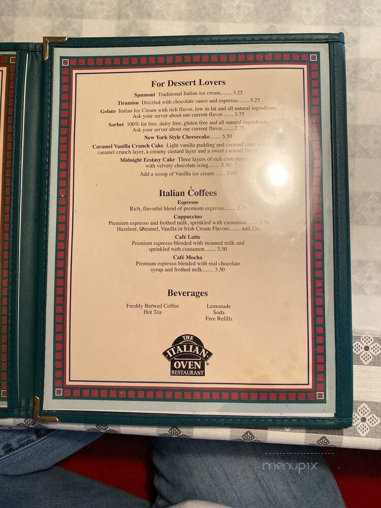Italian Oven Restaurant - Peachtree City, GA menu_pic