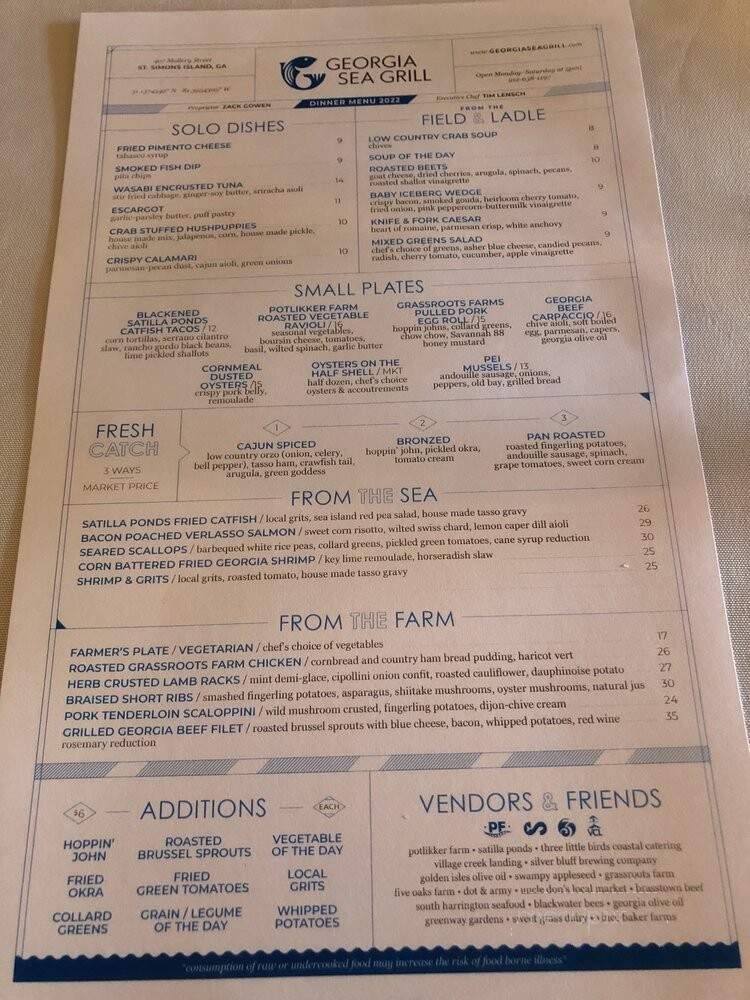 Georgia Sea Grill - St Simons Island, GA menu_pic