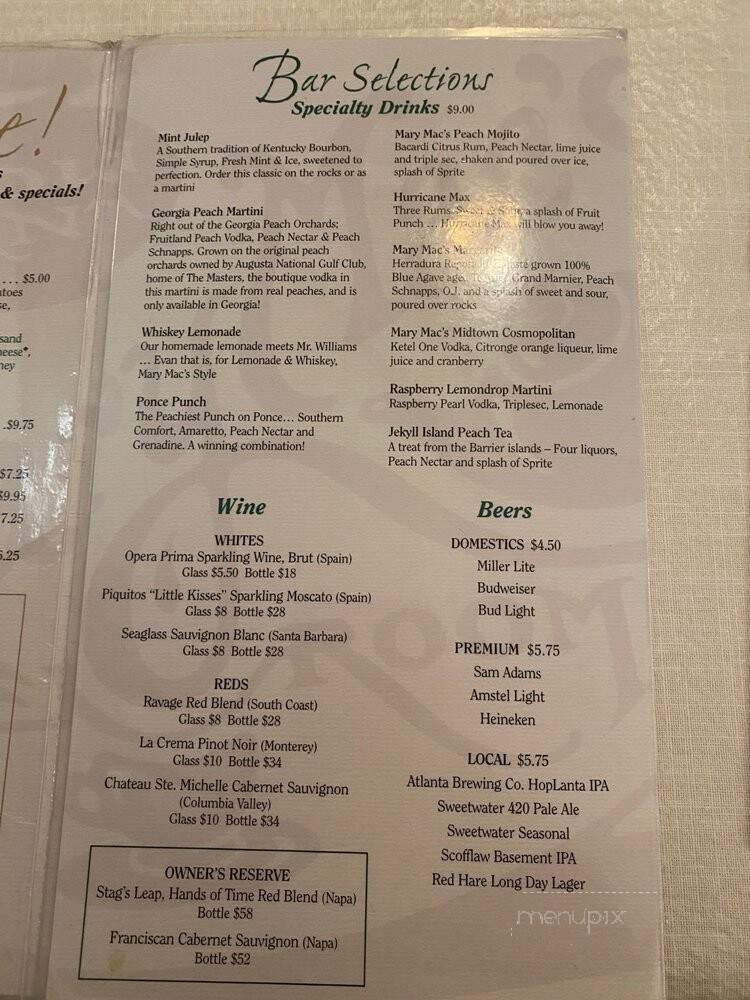 Mary Mac's Tea Room - Atlanta, GA menu_pic