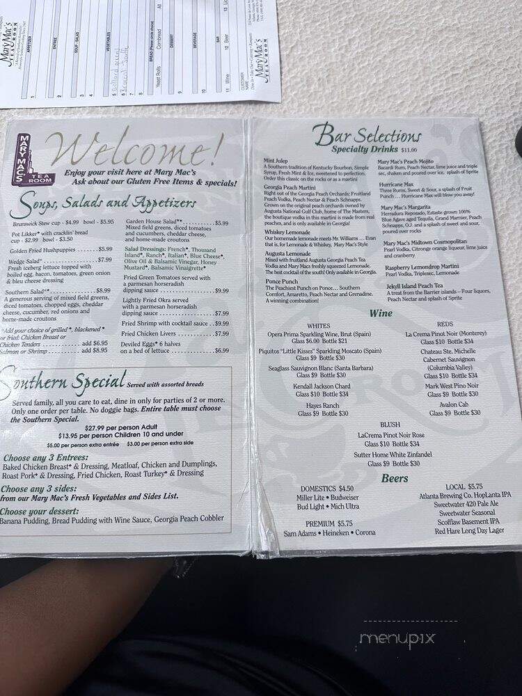 Mary Mac's Tea Room - Atlanta, GA menu_pic