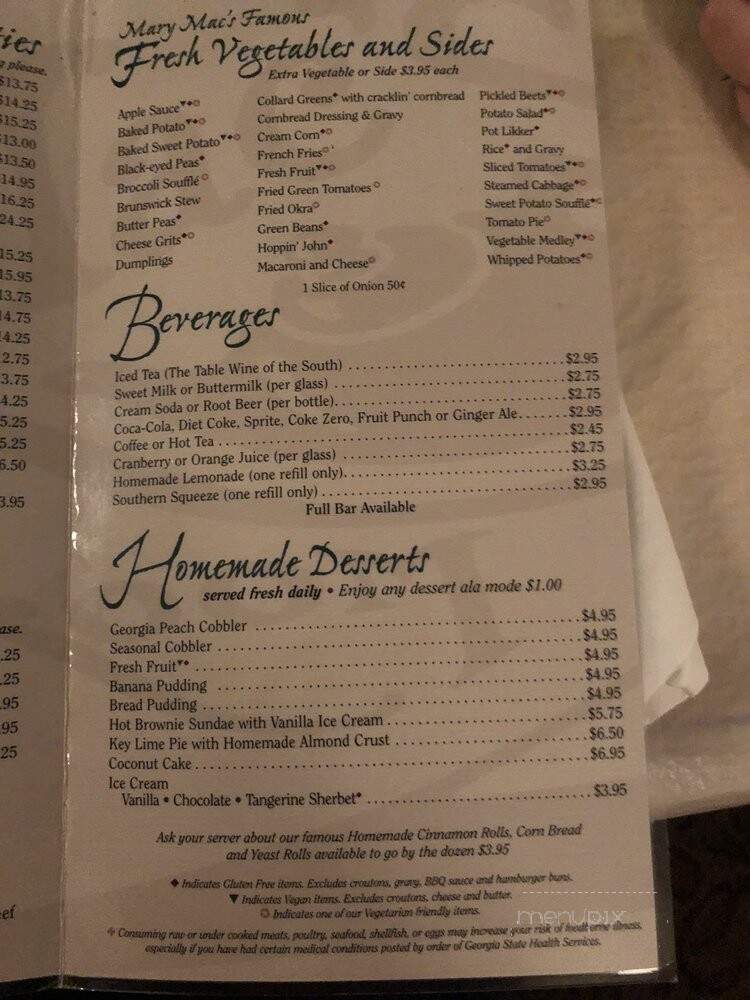 Mary Mac's Tea Room - Atlanta, GA menu_pic