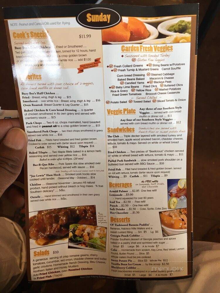 Busy Bee Cafe - Atlanta, GA menu_pic