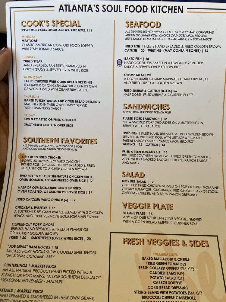 Busy Bee Cafe - Atlanta, GA menu_pic