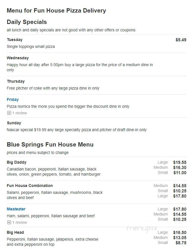 Fun House Pizza Delivery - Blue Springs, MO