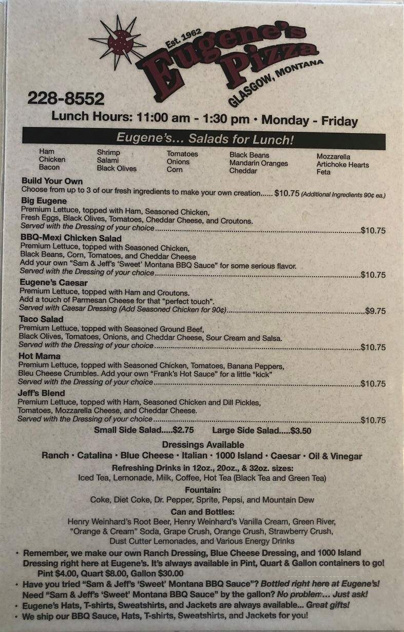 Eugene's Pizza - Glasgow, MT menu_pic