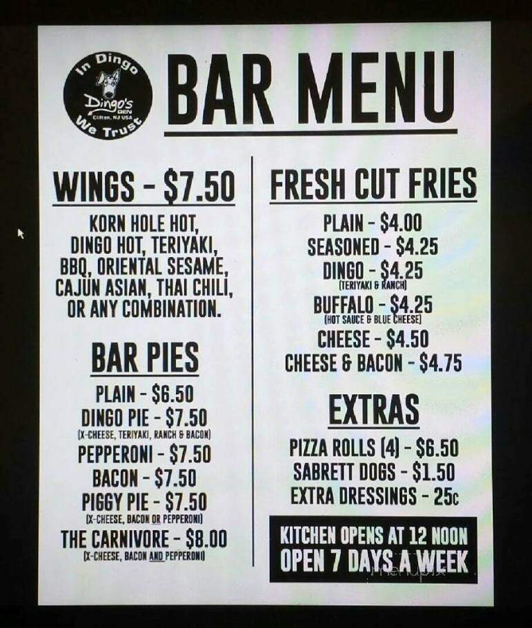 Dingo's Den - Clifton, NJ menu_pic