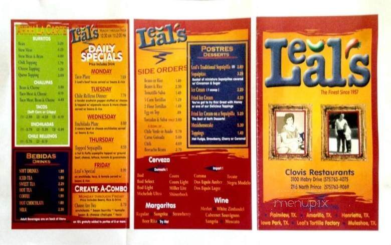 Leal's Mexican Restaurant - Clovis, NM menu_pic