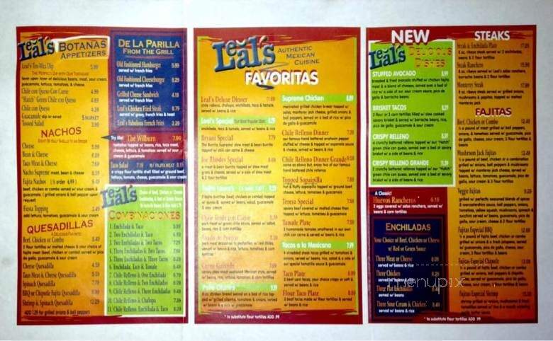 Leal's Mexican Restaurant - Clovis, NM menu_pic