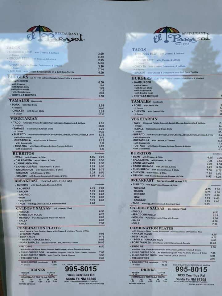 El Parasol - Santa Fe, NM menu_pic