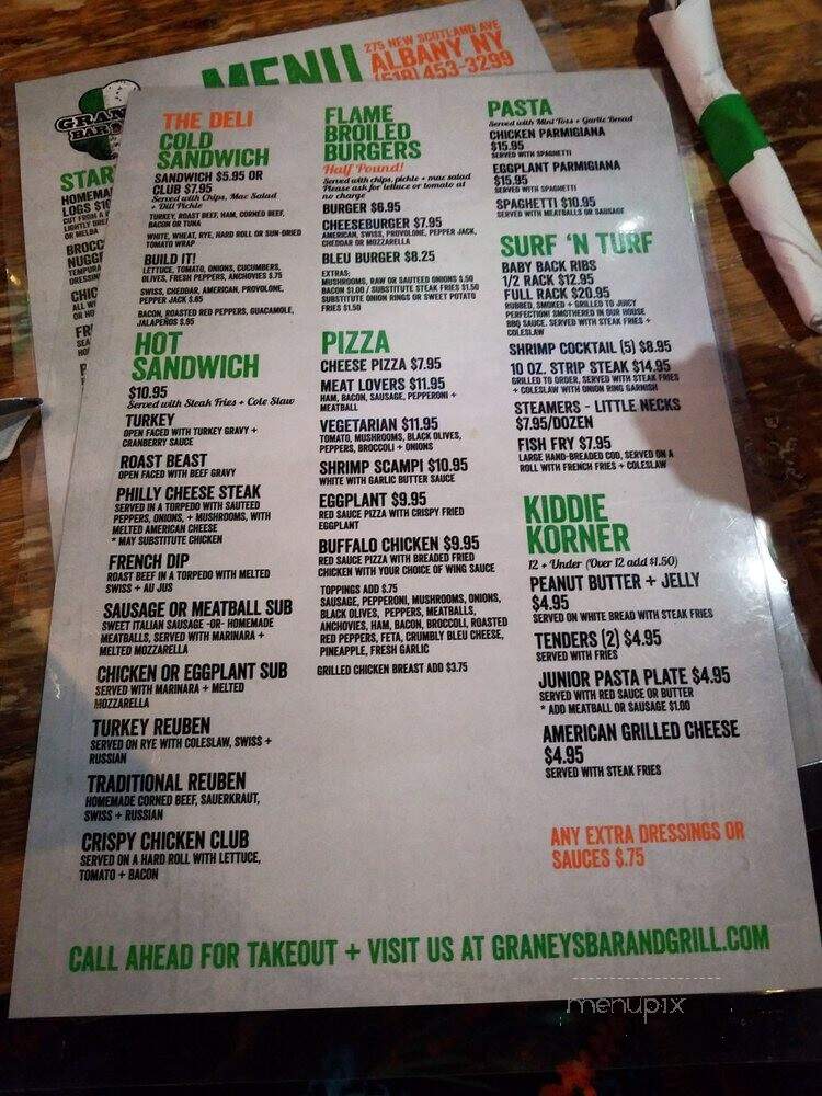 Graney's Bar & Grill - Albany, NY menu_pic