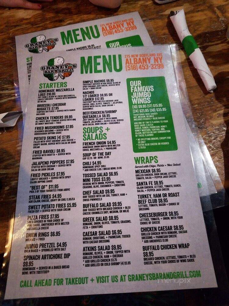 Graney's Bar & Grill - Albany, NY menu_pic