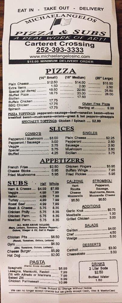 Michaelangelo's - Cape Carteret, NC menu_pic