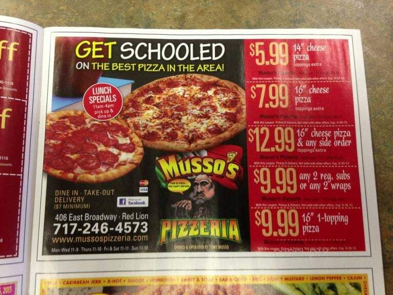 Musso's Italian Restaurant - Red Lion, PA menu_pic