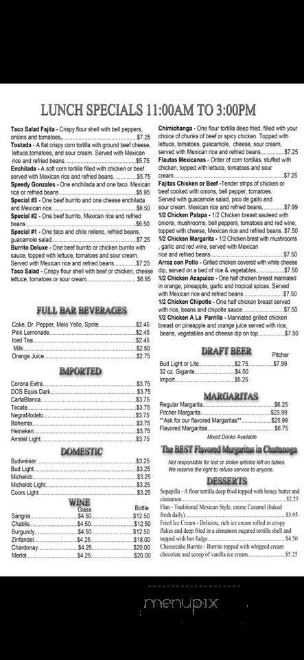 Las Margaritas Mexican Restaurant - Chattanooga, TN menu_pic