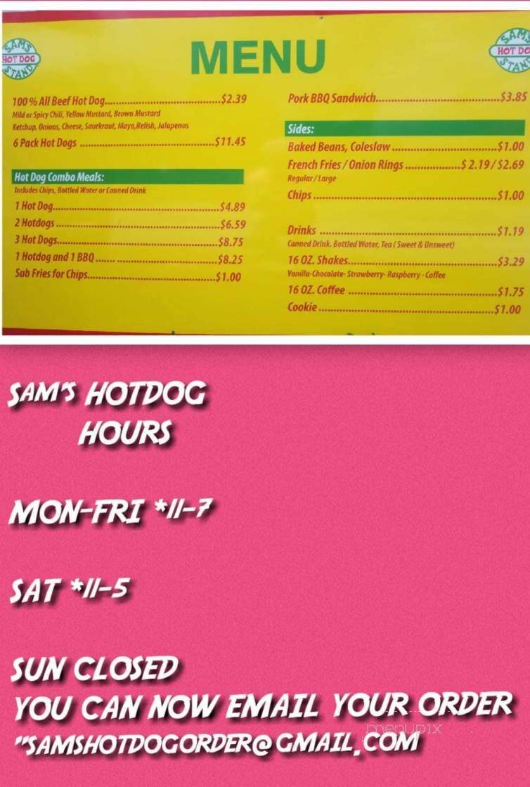 Sam's Hot Dogs - Stuarts Draft, VA menu_pic