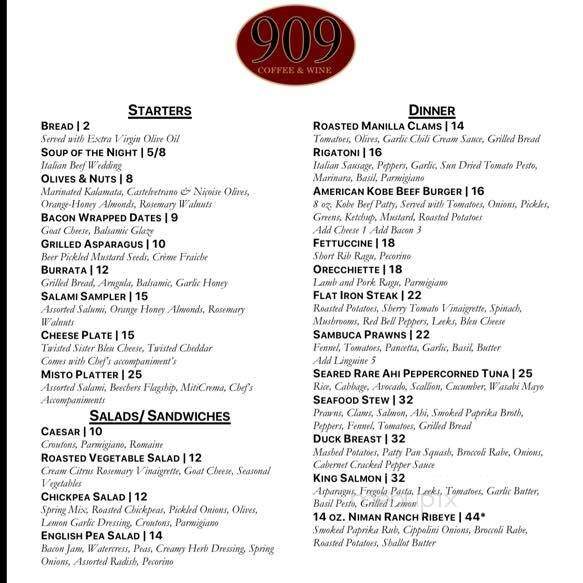 909 Coffee & Wine - Burien, WA menu_pic